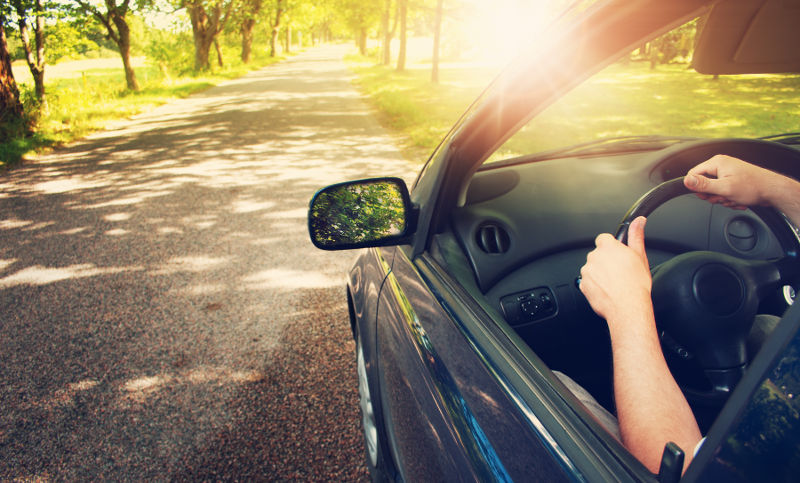 driving down a country road